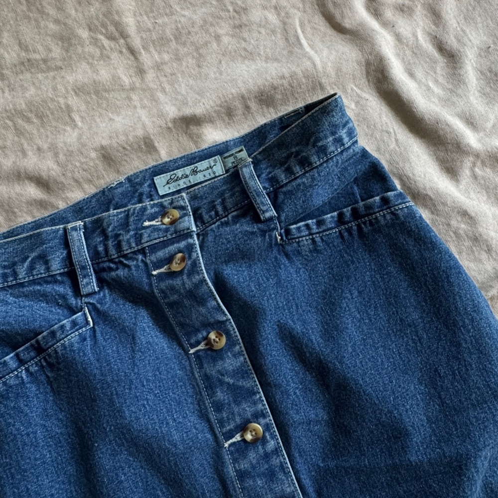 Vintage Eddie Bauer Blue Denim Button-Up Skirt 90’s